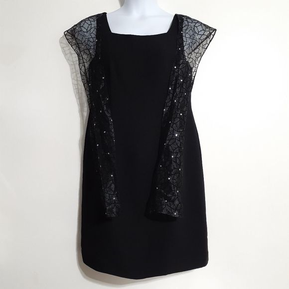 SL Fashions Black Formal Mini Dress w/Attached Scarf 14 GUC - Picture 11 of 11